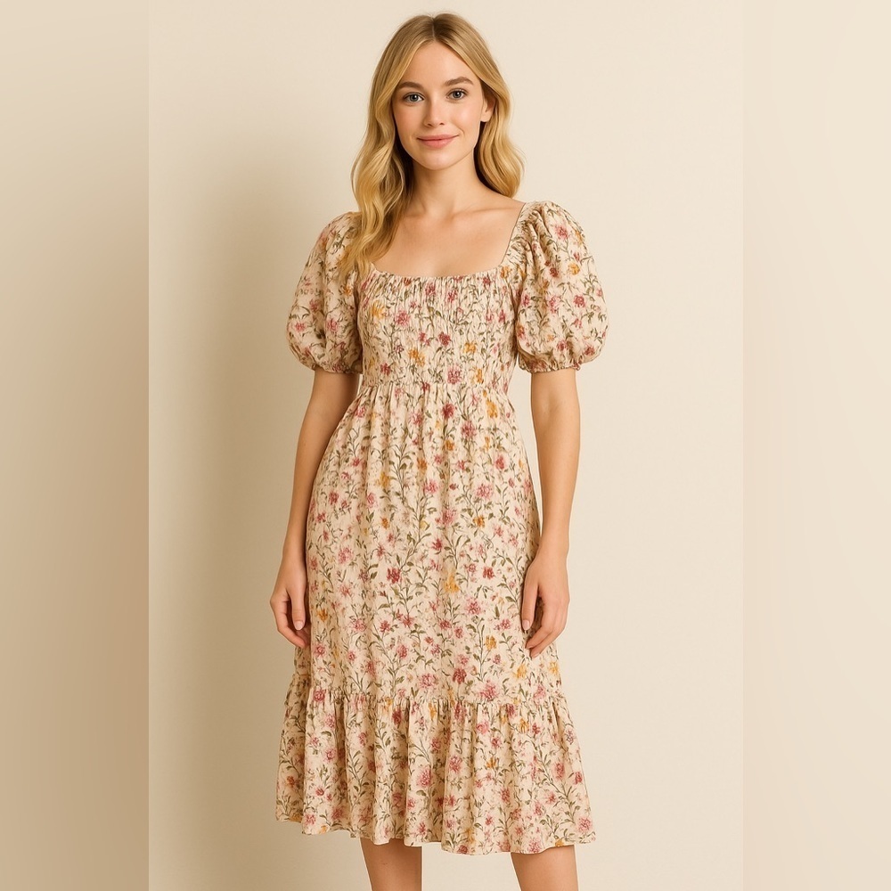Rosie Cotswolds Dress Size Small Color Cream Green Red